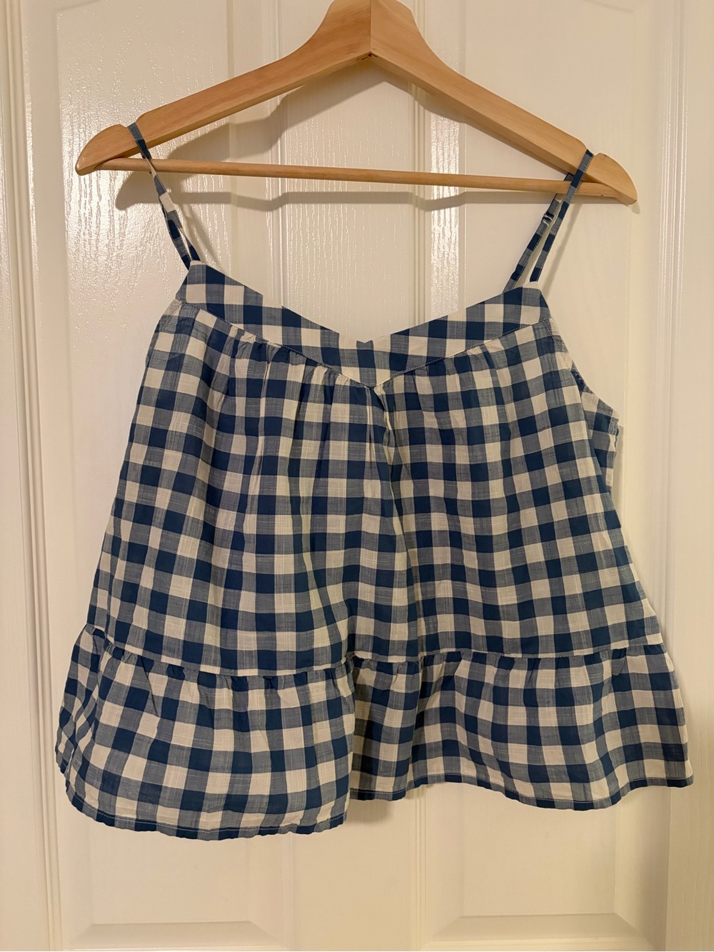 GAP Blue and White Gingham Ruffle Hem Camisole